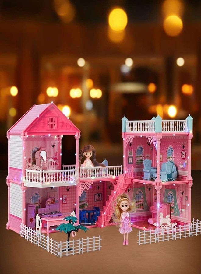 Ramokdu Doll House Girls Toys, 4-Story 11 Rooms Playhouse with 2 Dolls Toy Figures with Light, Accessories, Furniture Pretend Play Gift Toys for 3 4 5 6 7 + Year Old Girls - Multi Color - Image 2